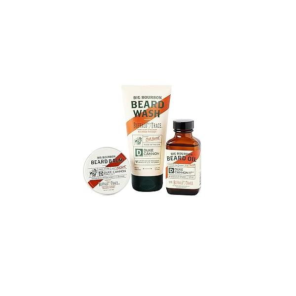 Duke Cannon Supply Co. Big Bourbon Beard Care Collection Gift Bundle (3 Piece Set) - Wash, Balm and Oil (Oak Barrel Scent)
