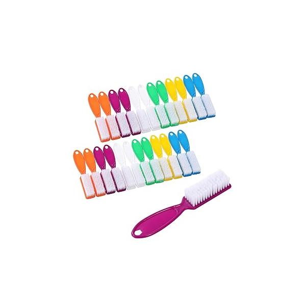 DAYGOS 24pcs Handle Grip Nail Brush - Finger Brushes for Cleaning Fingernails, Hand Fingernail Scrub Kits Toes and Nails Cleaner, Long Pedicure Brushes, Multicolor