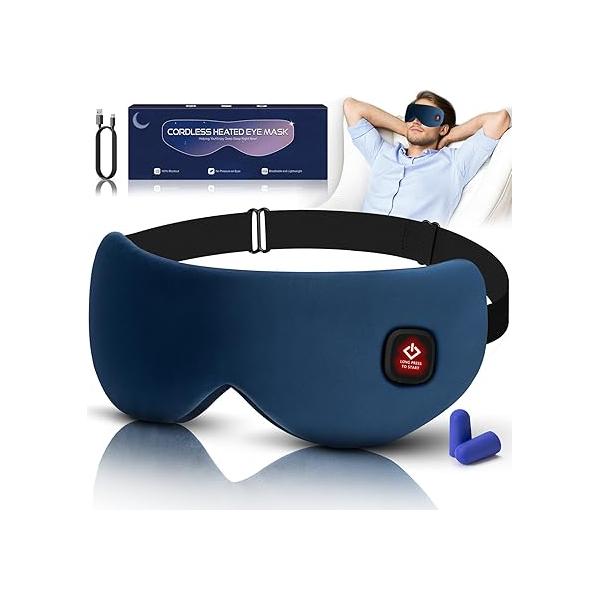 Cordless Heated Eye Mask for Dry Eyes, Blocking Light Sleeping Warm Compresses Electric Heating Pad Stye Treatment Blepharitis Sinus Migraine Gifts Woman Man