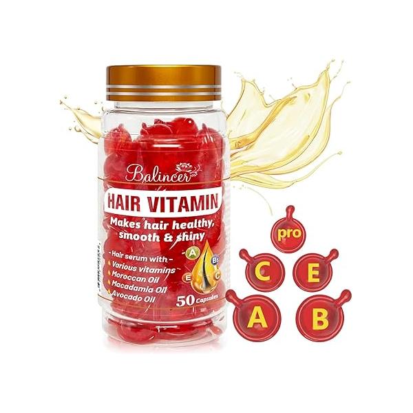Hair Treatment Serum 50 Capsules, Vitamin A C E Pro B5 with Argan Macadamia Avocado Oils, No Rinse Conditioner for Women & Men, Repairs Frizzy and Damaged