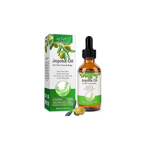 Jojoba Oil 60ml, 100% Pure Natural for Hair, Treatment For Damaged Hair & Dry Skin,Cold Pressed Beard, Nails and Skin