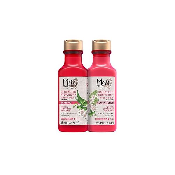 Maui Moisture Lightweight Hydration + Hibiscus Water Shampoo Conditioner, Nourishing Aloe Vera Softens & Quenches Hair, Vegan Silicone-Free, 13 Fl Oz, 2 Pack