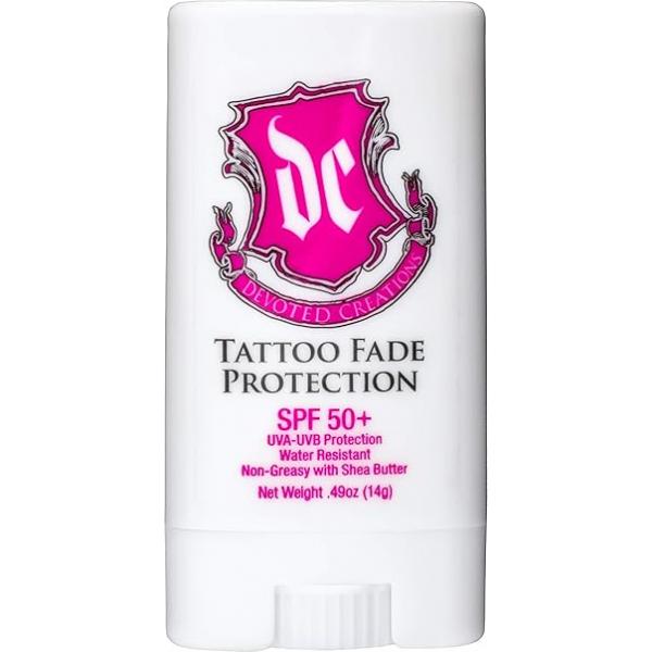 Devoted Creations Tattoo Fade Protection Stick with SPF 50+ UVA-UVB Protection, Water Resistant, Non-Greasy Shea Butter .49oz (Pink/Blue)