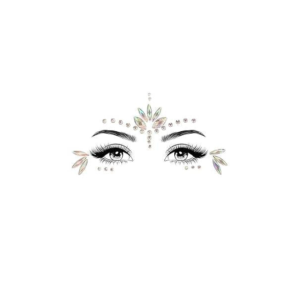 Face Crystal Sticker 6 Gems Set Women Mermaid Rave Festival Glitter Rhinestone Temporary Tattoo Jewels Eyebrow Body Jewellery (STYLE 03)