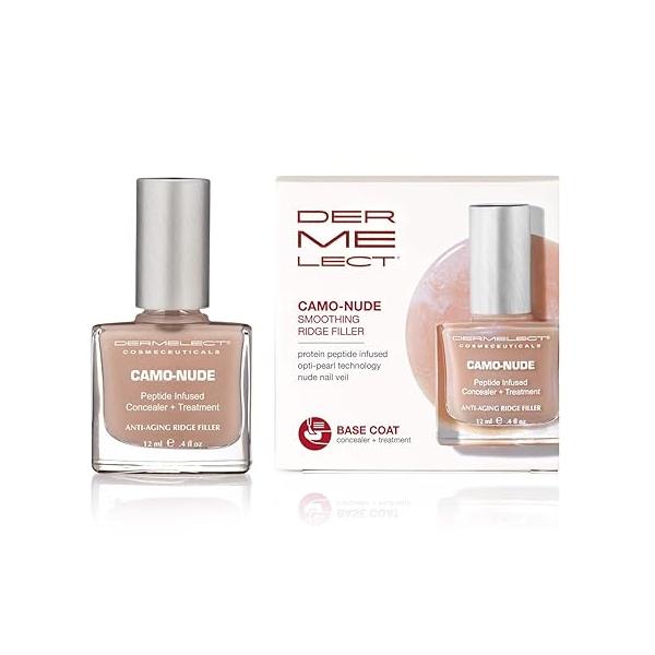 Dermelect Camo-Nude Concealer + Treatment - Nailcare Base Coat with Keratin Protein Peptides, Biotin, Strengthening, Smoothing & Concealing for Nail Ridges, Yellowing, Splitting Nails 0.4 oz