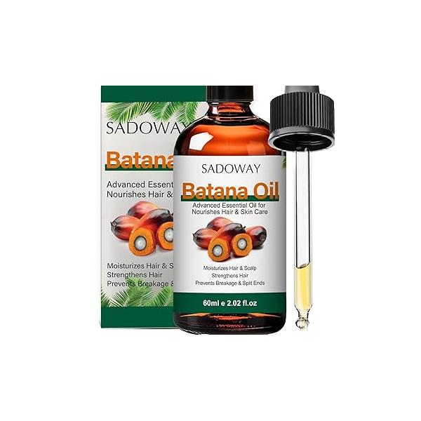 SADOWAY Batana Oil for Hair Growth: Natural Pure Prevent Loss Split Ends Elimination Repair Damaged Dry Permed Suitable Face Scalp Skin Care 2.02 fl oz