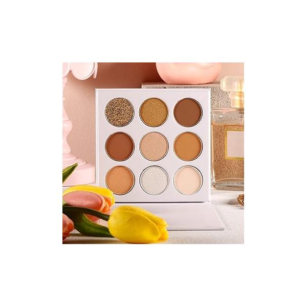 ecofavor Brown Eyeshadow Palette Nude Natural Matte Shimmer Glitter 9 Colors,Highly Pigmented Waterproof Warm Eye Shadows Pallet, Naked Earth Tones Makeup Palettes, Easy to Blend for Beginners