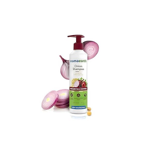MAMAEARTH Onion Shampoo for Hair Growth | With Oil & Plant Keratin Stronger, Thicker and Longer Sulfate Free, Paraben Free 8.45 fl oz (250ml)