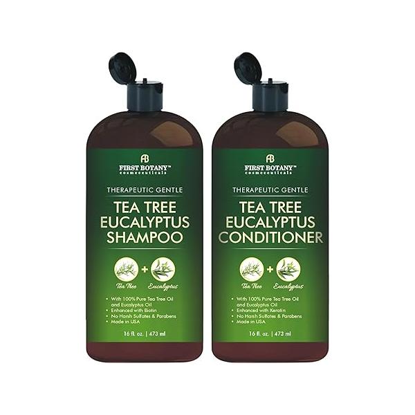 Tea Tree & Eucalyptus Shampoo and Conditioner Set - Clarifying Scalp Care Formula with Activated Charcoal, Biotin Keratin Sulfate-Free, Made in USA - 16 fl oz x 2