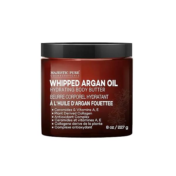 MAJESTIC PURE Whipped Argan Oil Body Butter for Women & Men - With Ceramides, Vitamin E A Vegan Collagen For Skin, Face, Appearance of Wrinkles Fine Lines 8oz