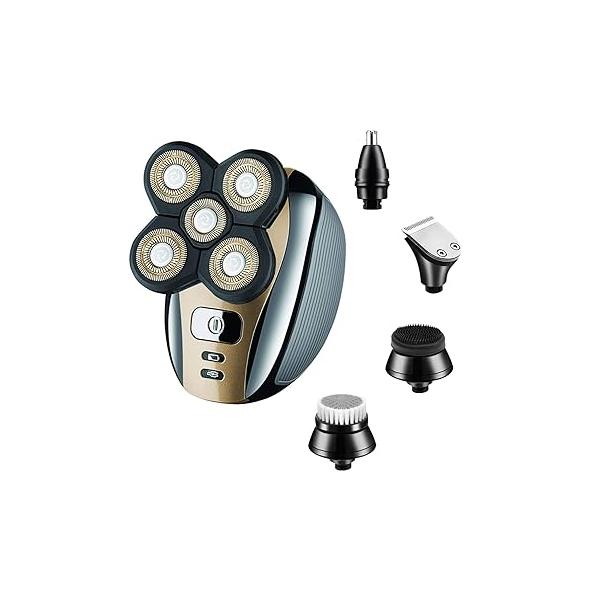 Electric Razor for Men Head Shaver Bald Grooming Kit 5 in 1 Wet Dry Rotary Shavers Nose Hair Beard Trimmer Clippers Facial Cleansing Brush Cordless Waterproof USB Charging Rechargeable