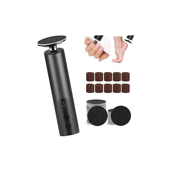 Electric Foot Callus Remover 2 in 1 File Nail Grinder 6 Speed Adjustable and Rechargeable Sander Pedicure Tools for Feet Dead Skin with Sandpaper Disk Drill Bits, Black