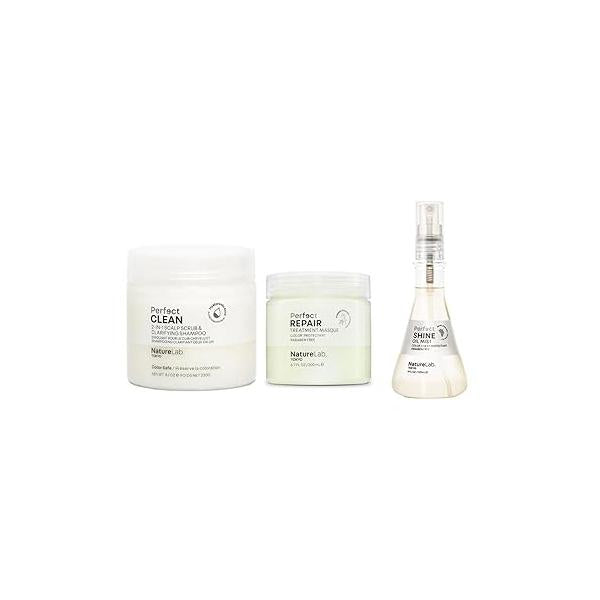 NATURELAB. TOKYO Bundle: Perfect Clean Scalp Scrub 8.1 oz, Repair Treatment Masque 6.7 oz & Shine Oil Mist 4 | $63 VALUE