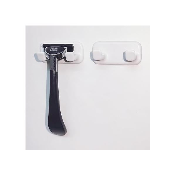 Self-Adhesive Razor Holder for Shower 2 Pack,Removable & Reusable Waterproof Hooks,Used Hanging Towels, Keys, Hats, loofah, etc.Easy to Install Without Drilling Holes - White