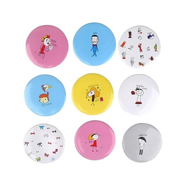 WOIWO 10PCS Cartoon Mini Portable Small Mirror Beauty Round Cute Makeup Tinplate Hd Mirror(Random Pattern)