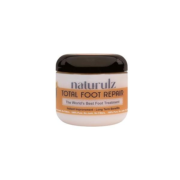 Naturulz Total Foot Repair 4oz Topical Cream for Dry Cracked Heels Feet Knees Elbows Hands, Dead Skin Cuticle Callus Remover, Keratolytic Barrier, Fungal toes, Diabetic Feet.