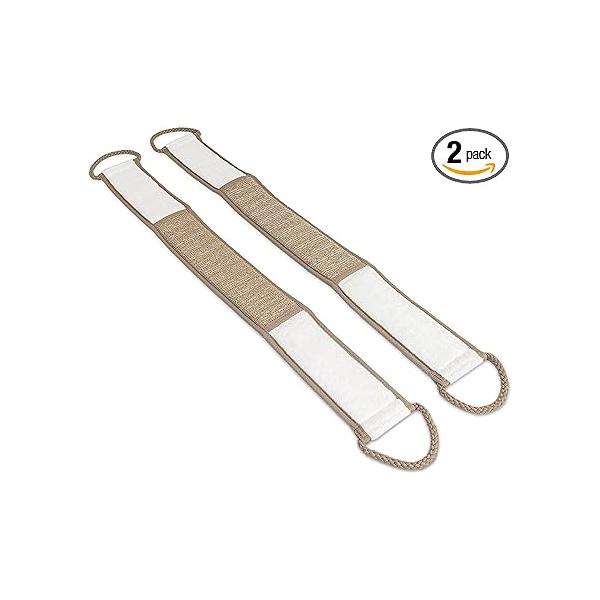Eurow Beauty Bamboo Back Scrubber, Dual-Sided Exfoliating and Cleansing Shower Strap with Looped Handles, Gentle for All Skin Types, Reusable Daily Spa-Like Bath Experience, 2-Pack