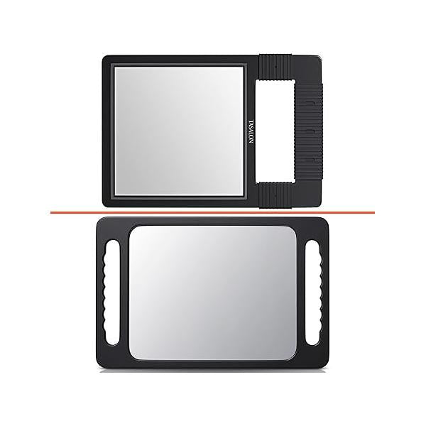 TASALON Hand Mirrors with Handle - Unbreakable Mirror Handheld Silicone for Barber Mirror, Salon Makeup or Shower Held Black