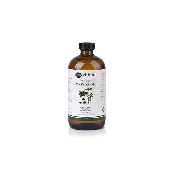Cold Pressed Castor Oil Organic Glass Bottle(16 Fl Oz),100% Pure &Hexane Free, for Hair Growth & Care, Thicker Eyelashes Eyebrows,Castor oil pack Moisturize Body Skin
