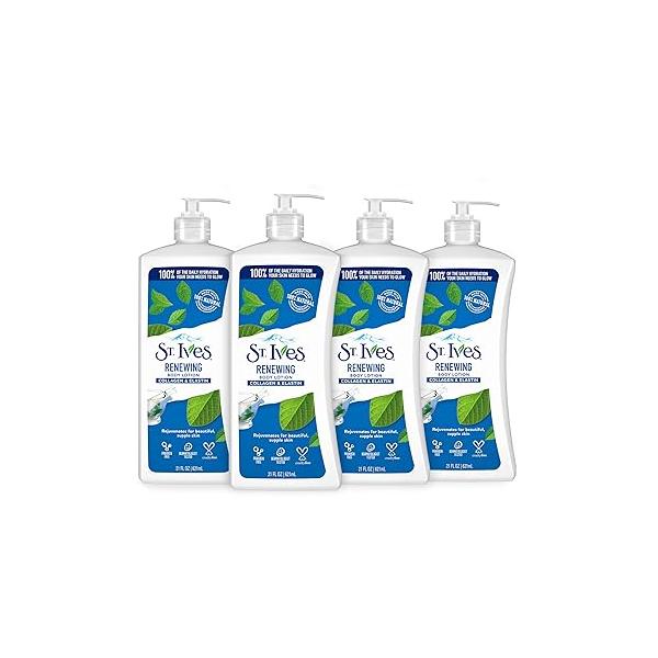 St. Ives Renewing Hand & Body Lotion for Women with Pump, Daily Moisturizer Collagen Elastin Dry Skin, Made 100% Natural Moisturizers, 21 fl oz, 4 Pack
