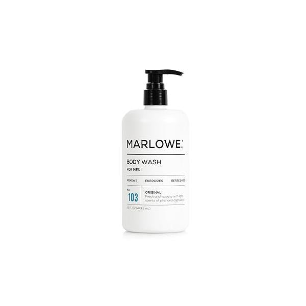 MARLOWE. No. 103 Body Wash 16 oz Pump, Original, Energizing & Refreshing Shower Gel with Willow Bark Green Tea Extracts, Cleanses, Moisturizes, Smooths Nourishes, Fresh Pine Agarwood Scent