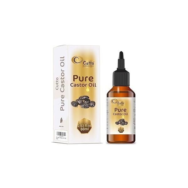 Cutto's Pure Castor Oil (2.03fl oz / 60 ml) Cold-Pressed, 100% Pure, No GMO, NO Heat treatment, Hexane Free - Moisturizing For Dry Skin,Hair Growth, Massage,Lash Growth