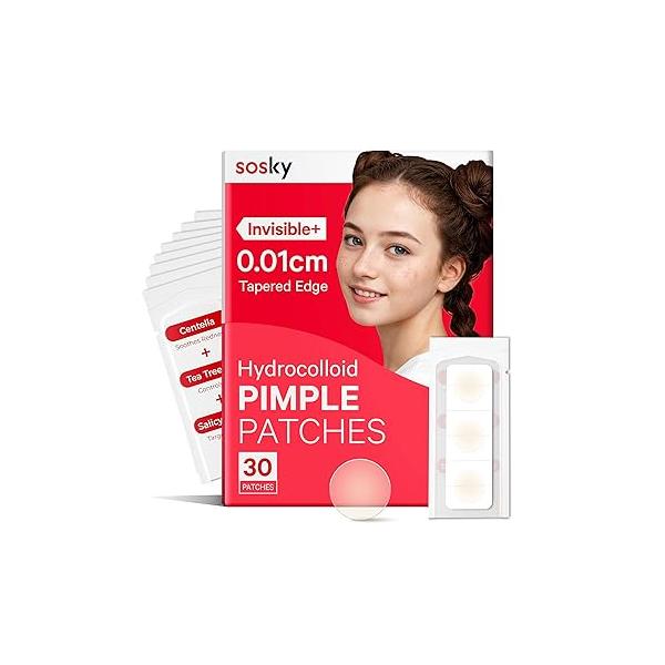 SOSKY Pimple Patches for Face, Hydrocolloid Acne Patches, Zit Sticker Face and Skin, Covering Zits, Blemishes with Salicylic Acid 30 Count 12mm