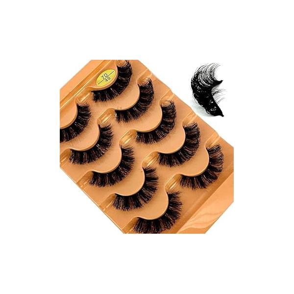 HBZGTLAD Cat eye Eyelashes 3D Natural False Lashes D Curl Fluffy Soft Cross 5 pairs Manga Wispy Eyelash Extension Makeup (7D-45)