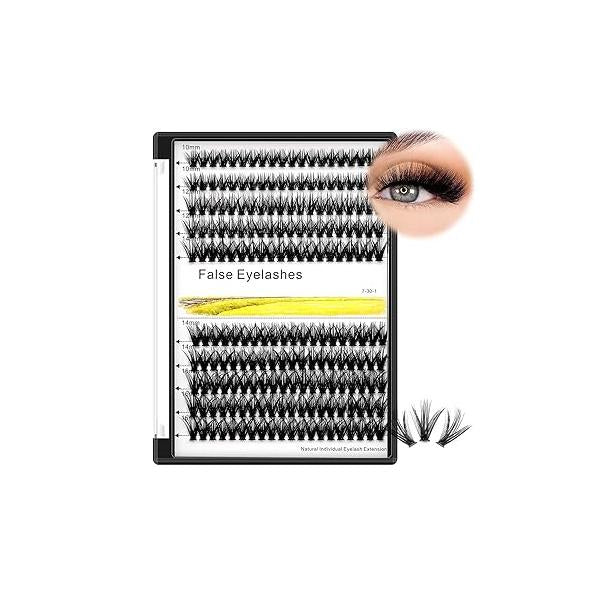 →VAYATOR False Eyelashes Kit/Eyelashes Cluster,7D/10D/20D/30D/40D/50D 200pcs D Curl 8-20mm Mixed Packaging Individual Extension Makeup Tools Easy Grafting (50D-14-16mm Mixed)