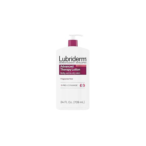 Lubriderm Advanced Therapy Fragrance Free Moisturizing Hand & Body Lotion + Pro-Ceramide, Intense Hydration for Itchy, Extra Dry, Sensitive Skin, Non-Greasy, Hypoallergenic, 24 fl. oz