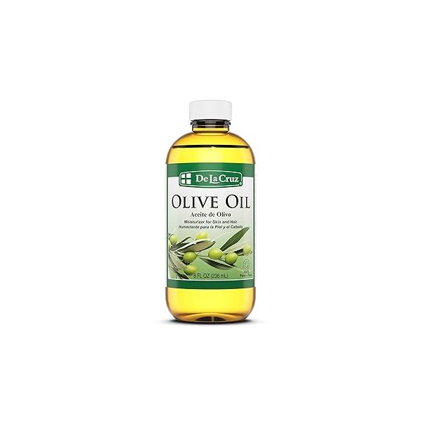 De La Cruz Pure Olive Oil - Natural Expeller Pressed for Hair and Skin Lightweight Body Dry 8 Fl Oz