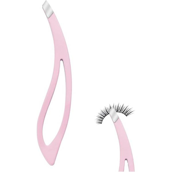 NIIIYTYB Lash Tweezers for Eyelash Extensions,with Grip Curved Handle Slant Tip Eyebrow Shaping Mini Tweezer Set Women Ideal Facial Hair Removal Tools Ergonomic Designer Pink