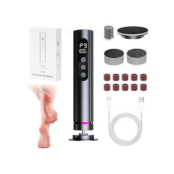 Electric Foot Callus Remover for Dead Skin 2 in 1 - 9-Speed Adjustable Pedicure Tool, Metal Body, Type-C Fast Charge, Dual Heads & Nails, LCD Display, Safe Portable