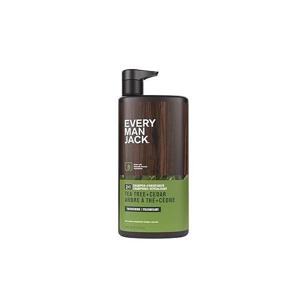 Every Man Jack 2-in-1 Tea Tree + Cedar Shampoo Conditioner - Thicken, Cleanse, and Hydrate Hair with Coconut, Aloe, Oil Naturally Derived No Harmful Chemicals 24oz -1 Bottle