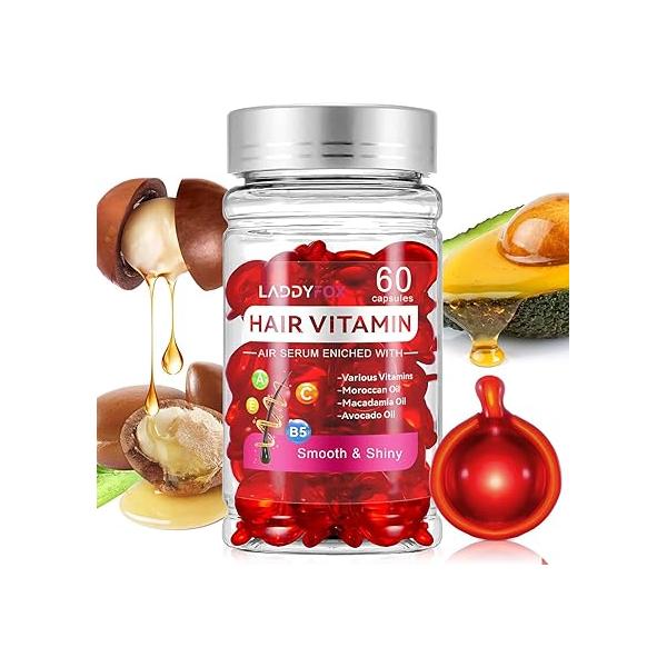 60 Pcs Hair Vitamin Oil Capsule, Treatment Serum Enriched with Moroccan Oil,Avocado Oil, Macadamia Oil,Vitamins A C E Pro B5, No Rinse and Safe,Suitable for All Types