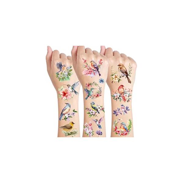 Konsait Bird Party Favors Kids Tattoos Temporary for Girls, 10 Sheets Fake Hummingbird Tattoo Stickers with Flowers Birthday Decorations Makeup