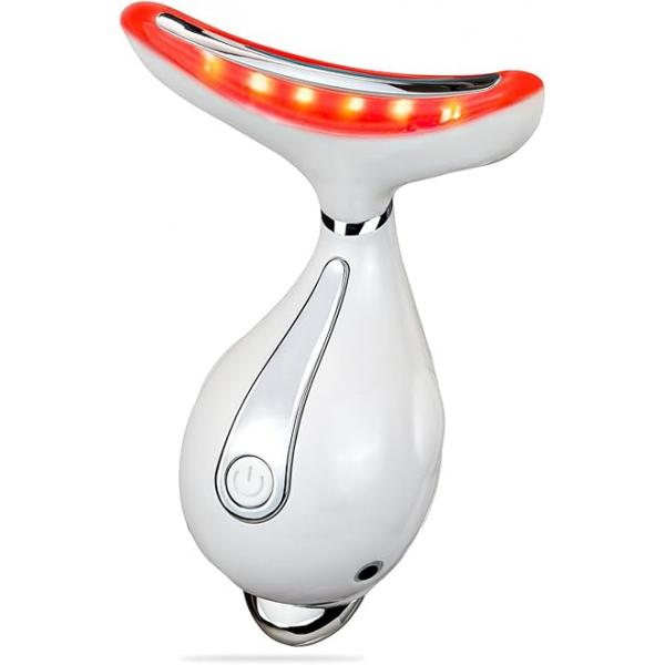 Red LED Light Therapy Device, Massager for Face & Neck, Electric Facial Massage Skin Care Tool Women, White