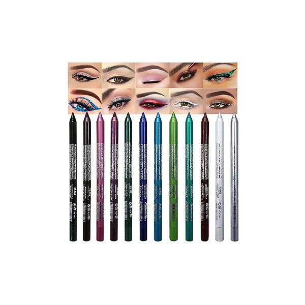 Kaely 12Pcs Glitter Gel Eyeliner Pencil Set for Women, Eye Liner Waterproof Smudge Proof with Sharpener, Waterline Makeup Liners, lapiz de ojos delineador contra el agua, 01