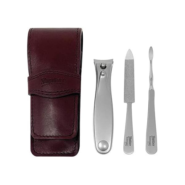 Shpitser Solingen Luxuries TopInox Surgical Stainless Steel German Hand Sharpened Manicure Pedicure Travel Set Grooming kit In Italian Leather Case Made in Germany (Dark Drown)