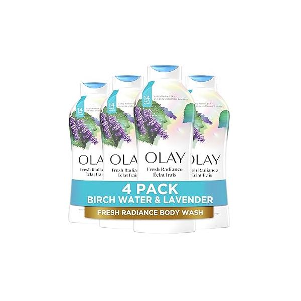 Olay Body Wash for Women, Fresh Radiance, Refreshing & Renewing, Made with Plant Based Cleansers, B3 Botanical Complex, For All Skin Types, Birch Water Lavender Scent, 22 fl oz (Pack of 4)