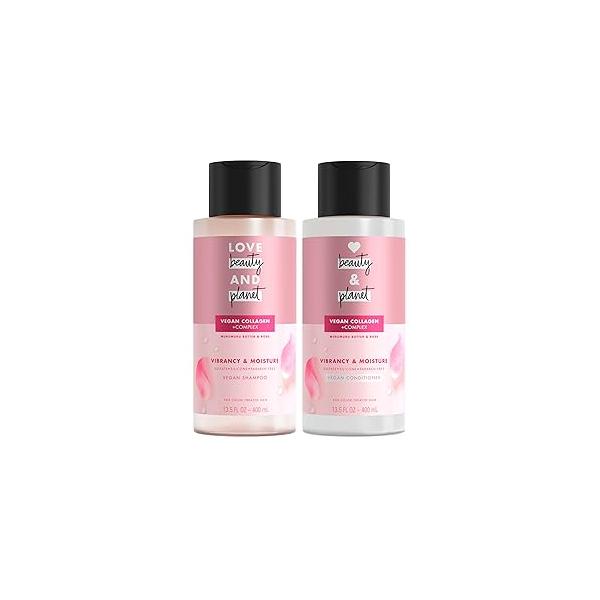 Love Beauty and Planet Shampoo & Conditioner Murumuru Butter Rose 2 Count for Color-Treated Hair Silicone Free, Paraben Free Vegan 13.5 oz