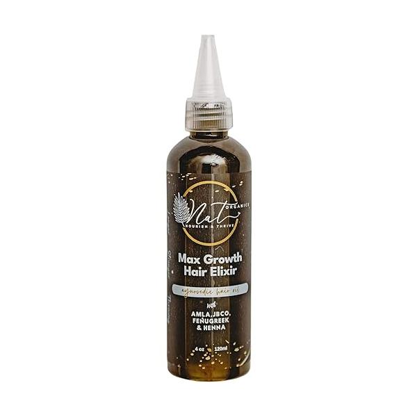 N A T Organics Max Growth Hair Elixir with Fenugreek, Amla, JBCO and Henna. Concentrated Ayurvedic oil for rapid hair growth.