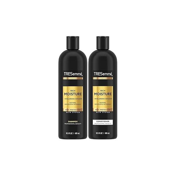 TRESemmé Shampoo and Conditioner Set, Rich Moisture with Hyaluronic Acid - Vitamin-Enriched Hair Products for Dry Hair, Curly, All Types, 16.5 Oz Ea