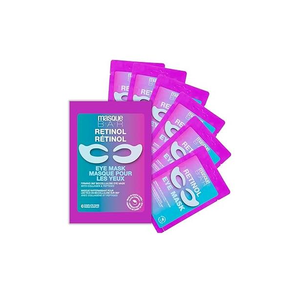 masque BAR Firming 360 Degree Bio Cellulose Retinol Eye Mask - Anti-Wrinkle Patches with Collagen, Peptides, and Hyaluronic Acid Korean for Skin & Plumping (6pk)
