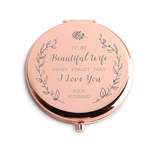 Gifts for Wife to My Beautiful Rose Gold Compact Makeup Mirror,I Love You Best Birthday Gift Wife,Wedding Gifts,Gifts Romantic,Valentines Day