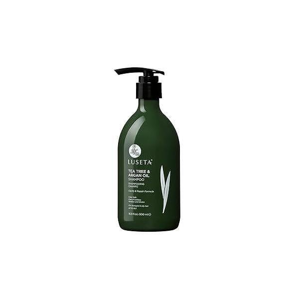 Luseta Tea Tree Shampoo with Argan Oil 16.9 Fl oz- Clarifying,Hydrating and Fighting Dandruff Itchy Scalp - For Damaged Hair Sulfate Paraben Free for Men Women