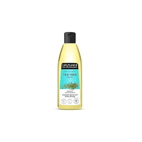 Soulflower Tea Tree Hair Oil for Dandruff & Loss Control, Scalp Treatment - 100% Pure, Organic, Natural, Coldpressed, Vegan 225 ml