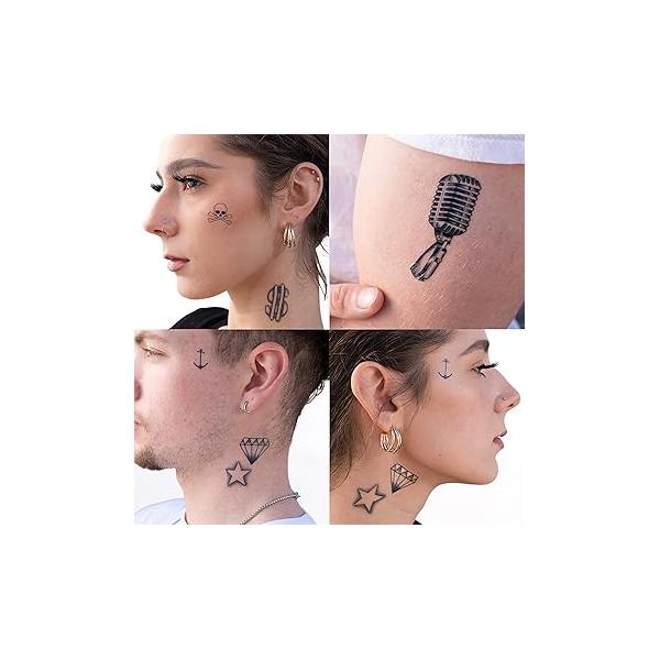 Temporary Tattoos - Volume IV 8-Piece Set | Microphone, Dollar Sign, Anchor & More Fake Water-Transfer Face Body Ink for Fun Flex