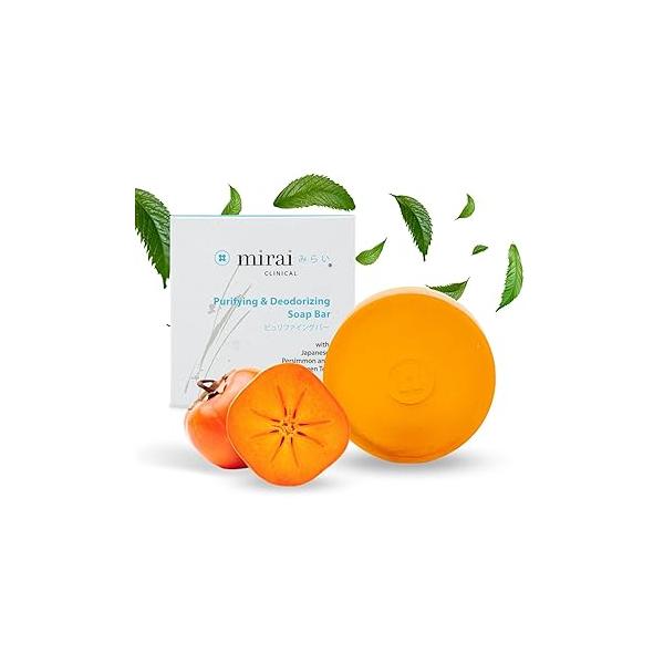 MIRAI Clinical Persimmon Soap Bar for Body Odor - Nonenal Solution Japanese and Green Tea Extract For Men Women Gentle on All Skin Types Natural