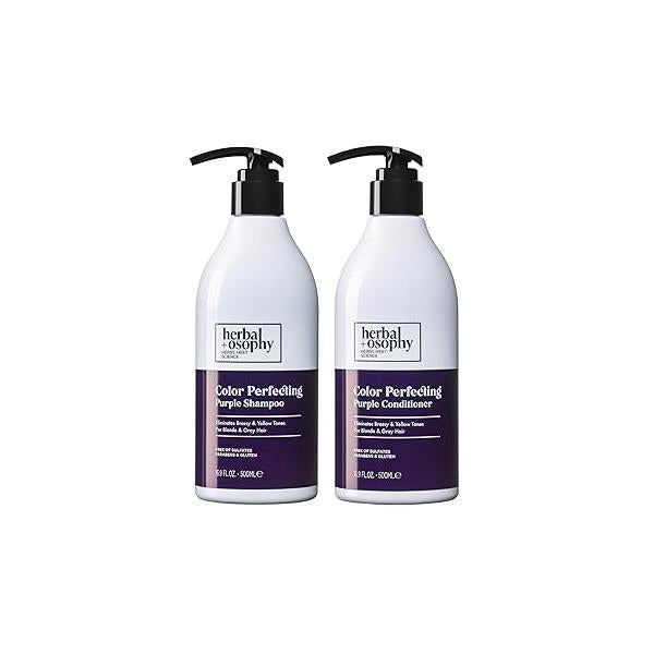Purple Shampoo & Conditioner Set for Blonde Gray Hair, Eliminates Brassy and Yellow Tones, Infused with Cocos Nucifera Oil, Free of Sulfate, Parabens Gluten, 2 x 16.9 Fl Oz